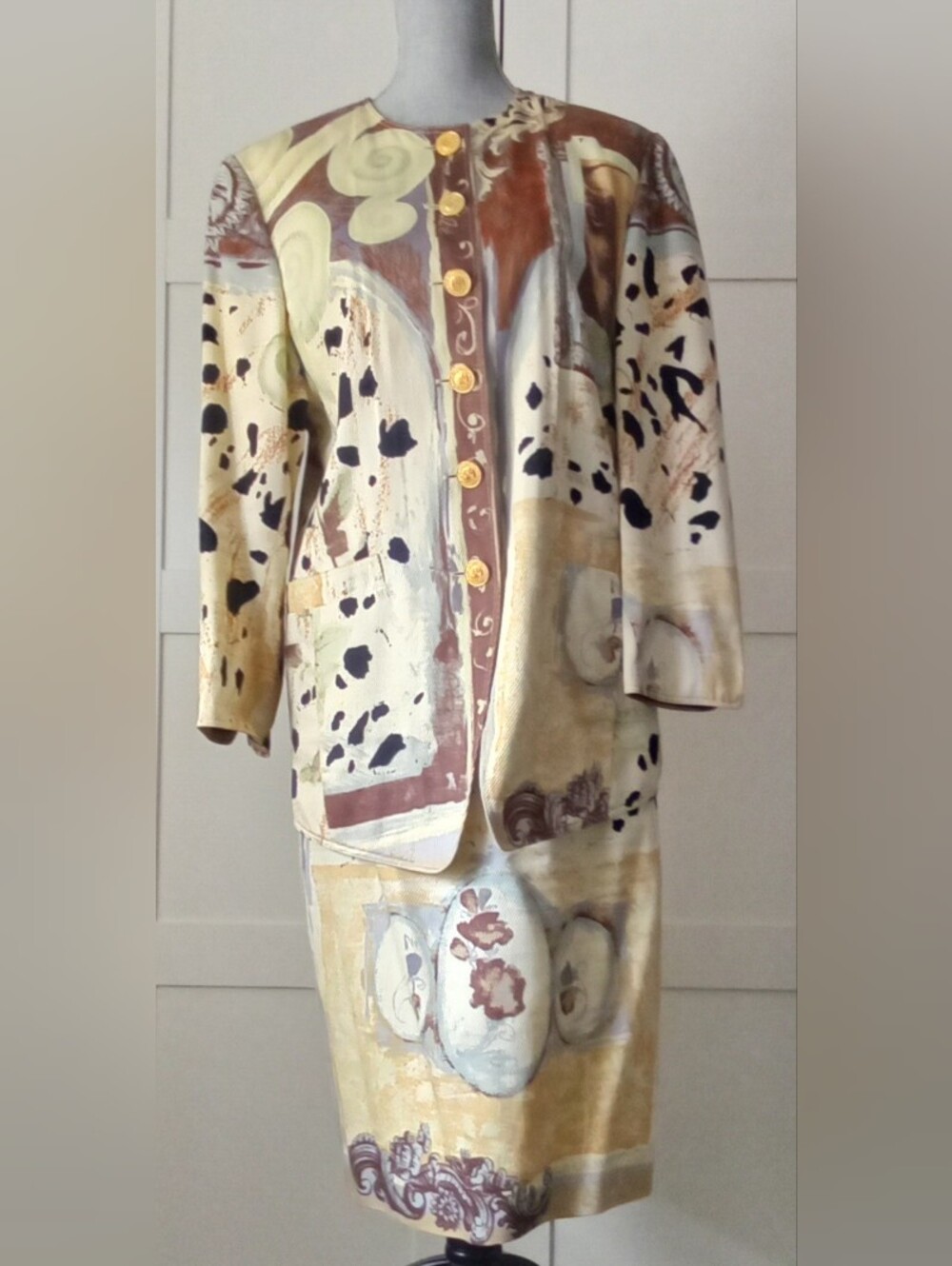 Louis Feraud Cream, Brown & Black Abstract Print Jacket Set